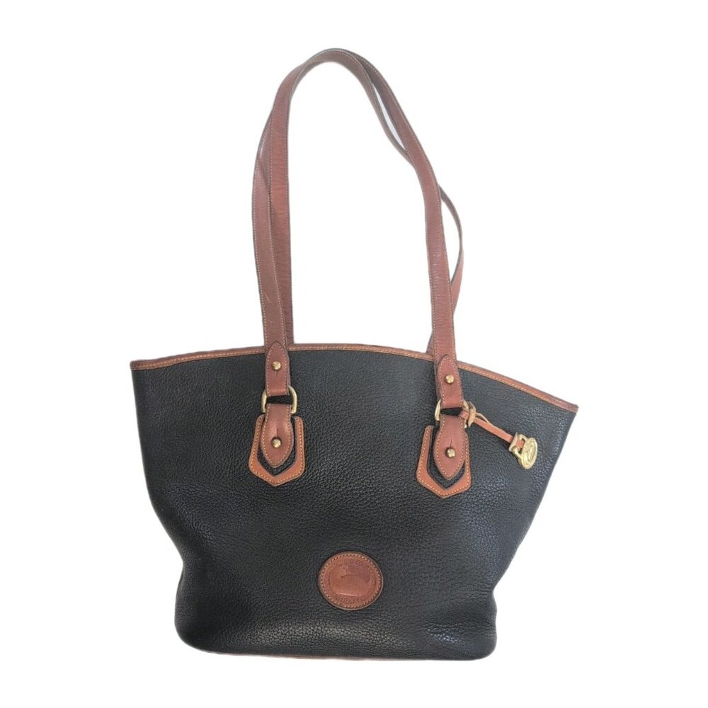Vintage Dooney & Bourke Pebble Leather Tote Black & Tan AWL Shoulder Tote Bag